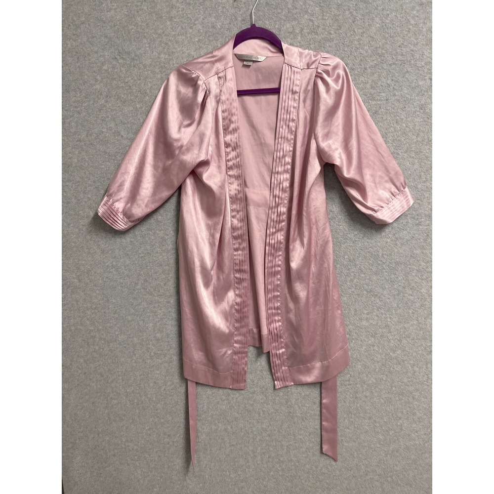 Victoria's Secret Bridesmaid Robe Womens Small Pink Satin Belted Open Front‎